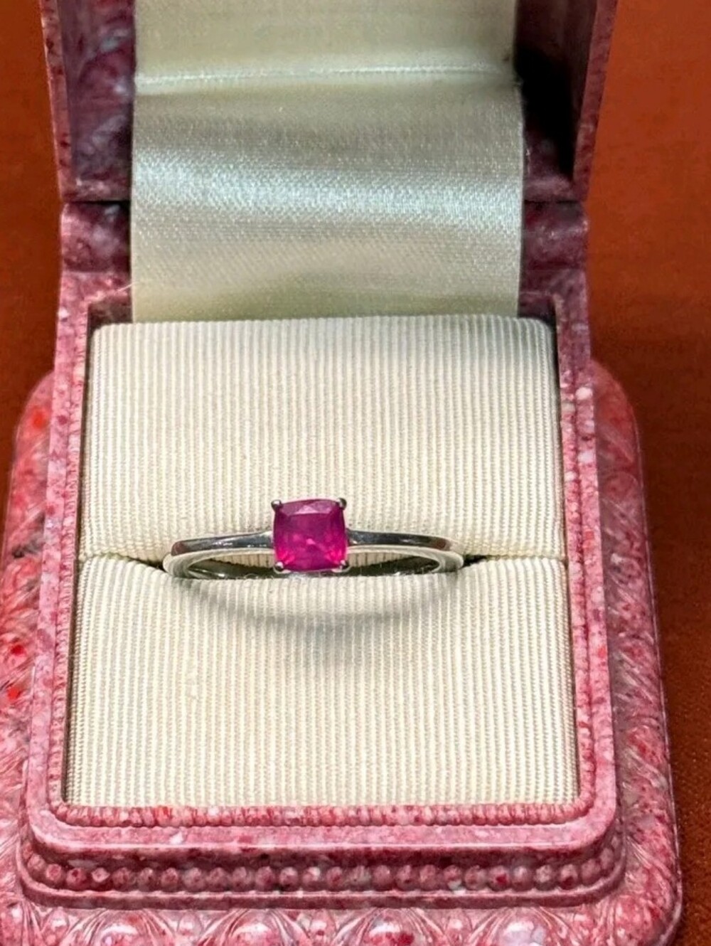 Sterling Silver Ruby Solitaire Ring SZ 8.25